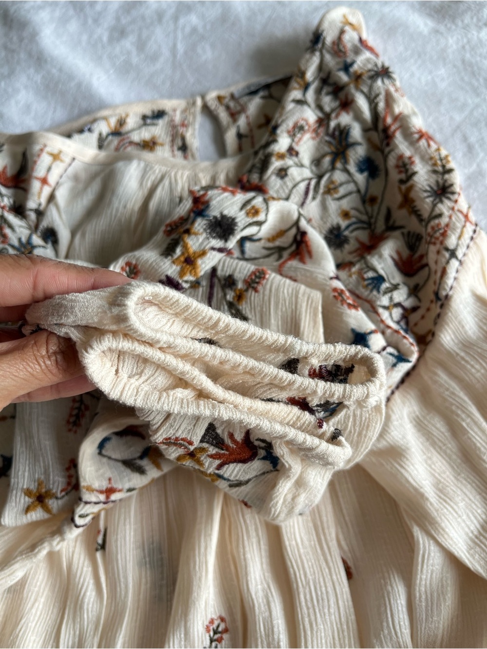DEX Embroidered Boho Peasant Blouse Cream Floral Size M Prairie Fairycore 70’s - Picture 10 of 16